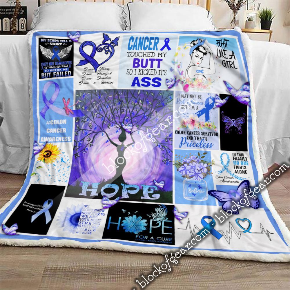 Colorectal Cancer Awareness Hope Sherpa Fleece Blanket
