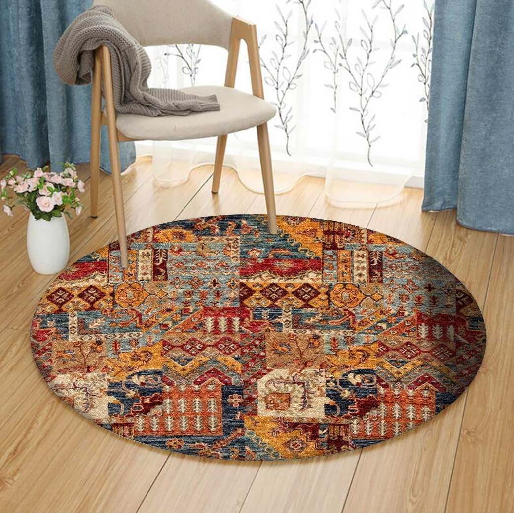 Colored Patchwork Jaipur Round Carpet
