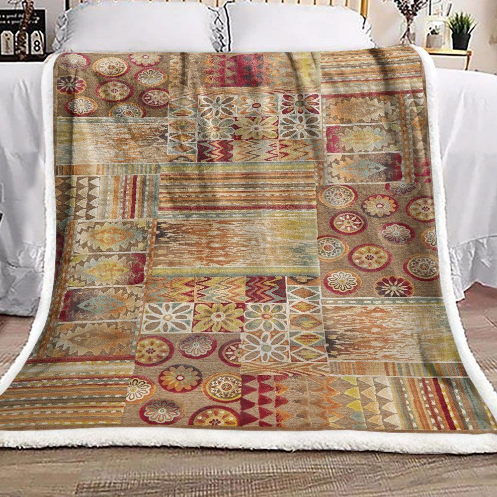 Colored Patchwork Native American Sherpa Fleece Blanket