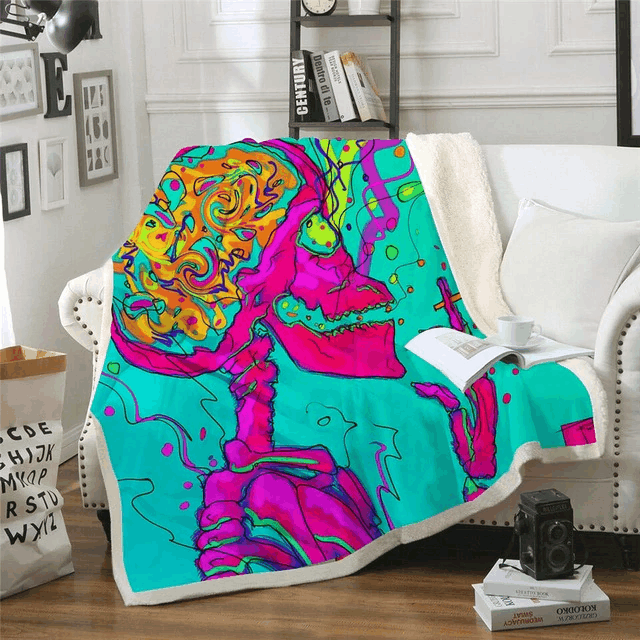 Colored Skull Sherpa Fleece Blanket