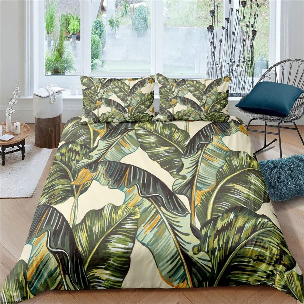 Colored Tropical Leaves Bedding Set
