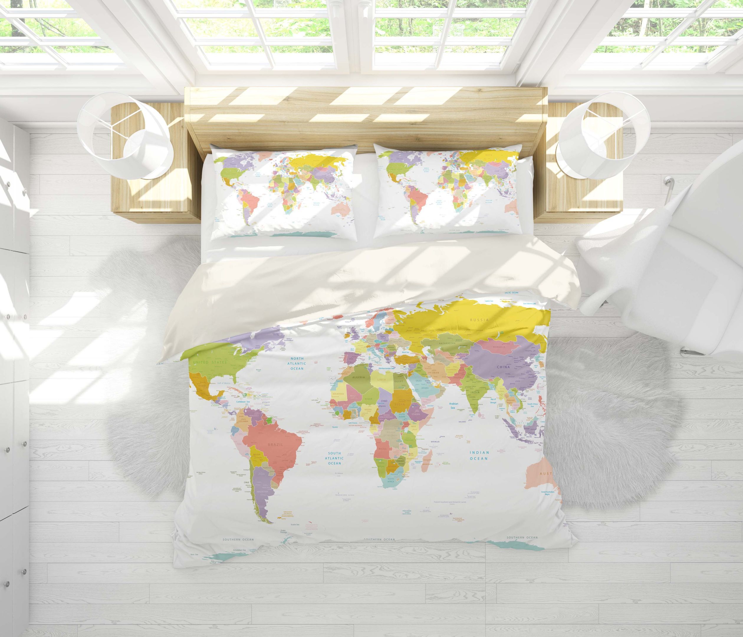 Colored World Map Bedding Set