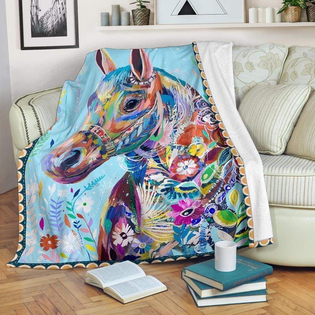 Colorful Aesthetic Horses Gift For Horse Lover Printed Fleece Blanket