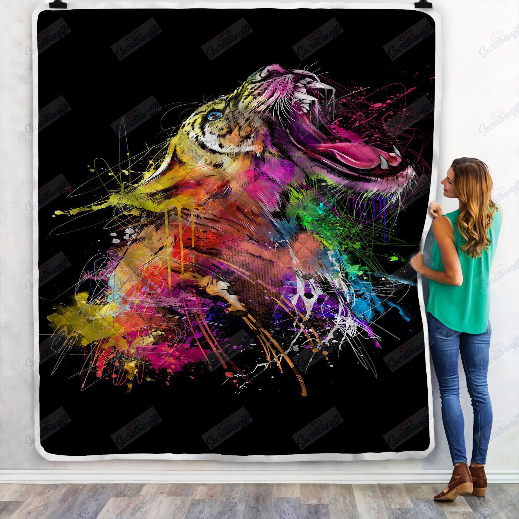 Colorful Angry Tiger Fleece Blanket