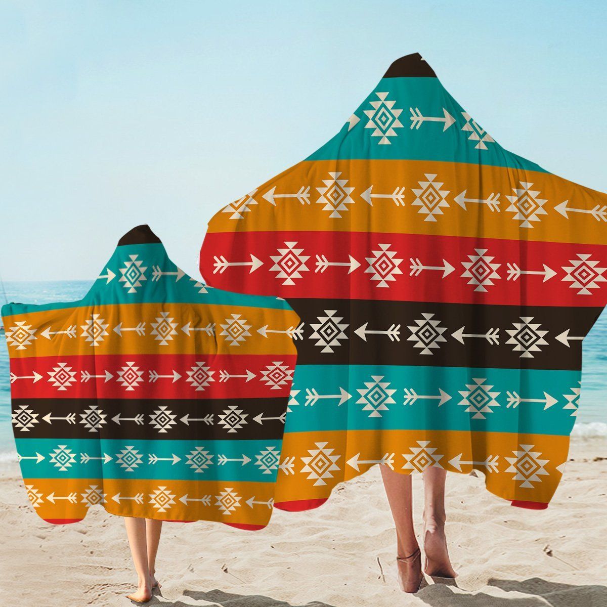Colorful Arrow And Target Patterns Stripe Printed Hooded Towel