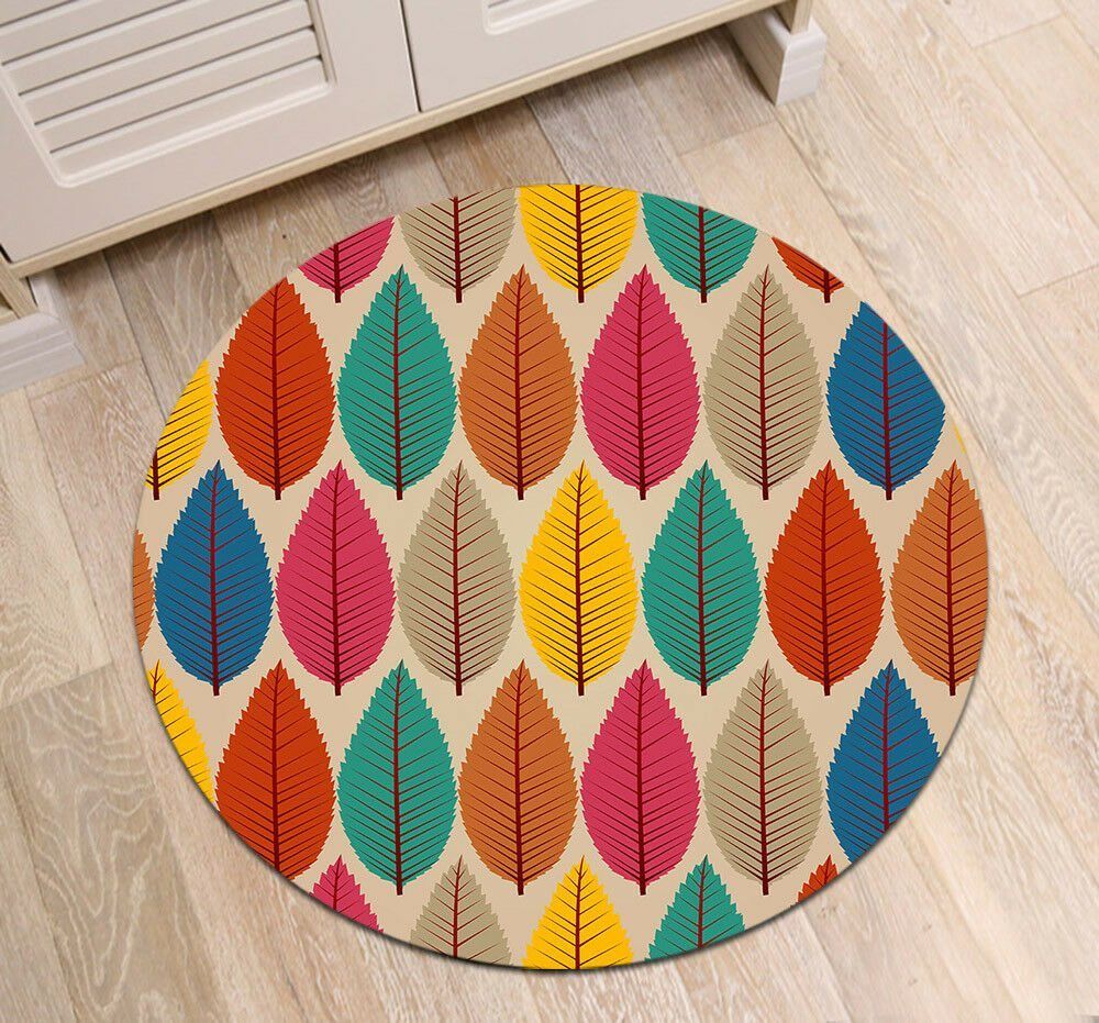 Colorful Autumn Tree Leaves Round Carpet