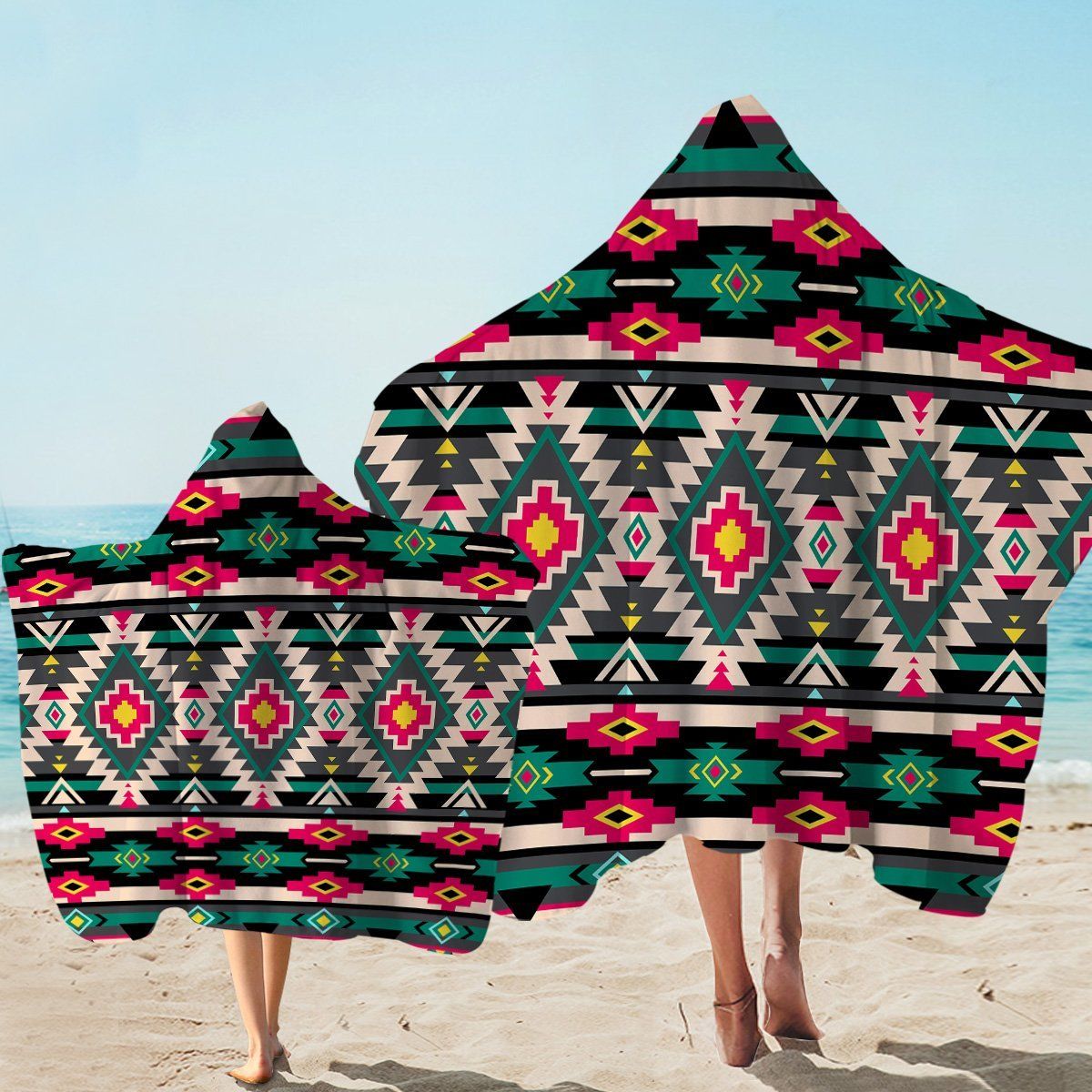Colorful Aztec Pattern We Are Living Our Adventure Printed Hooded Towel