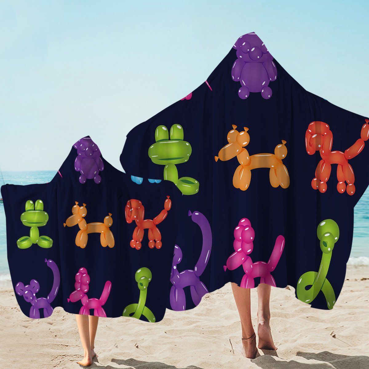 Colorful Balloon Animals Black Printed Hooded Towel