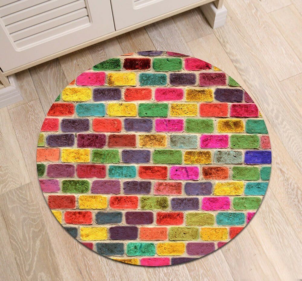 Colorful Brick Wall Round Carpet