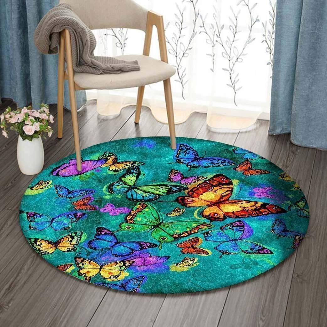 Colorful Butterflies Round Carpet
