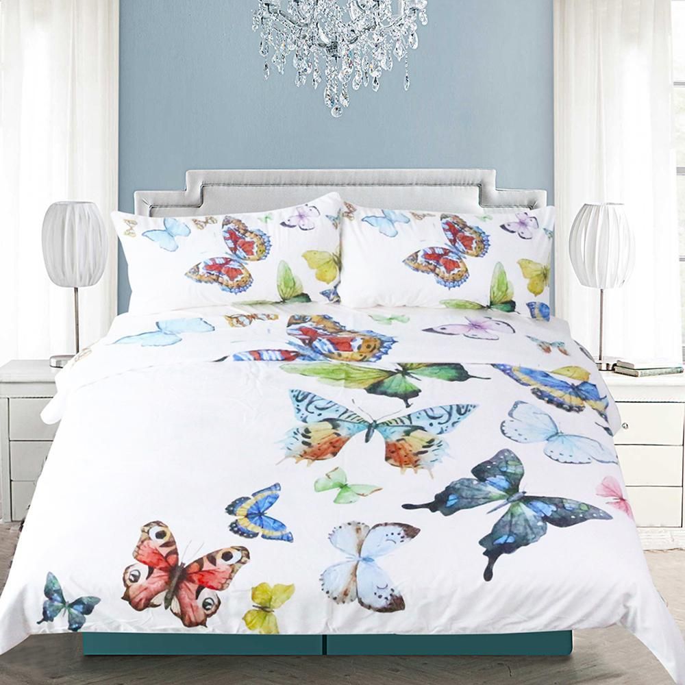 Colorful Butterflies White Bedding Set
