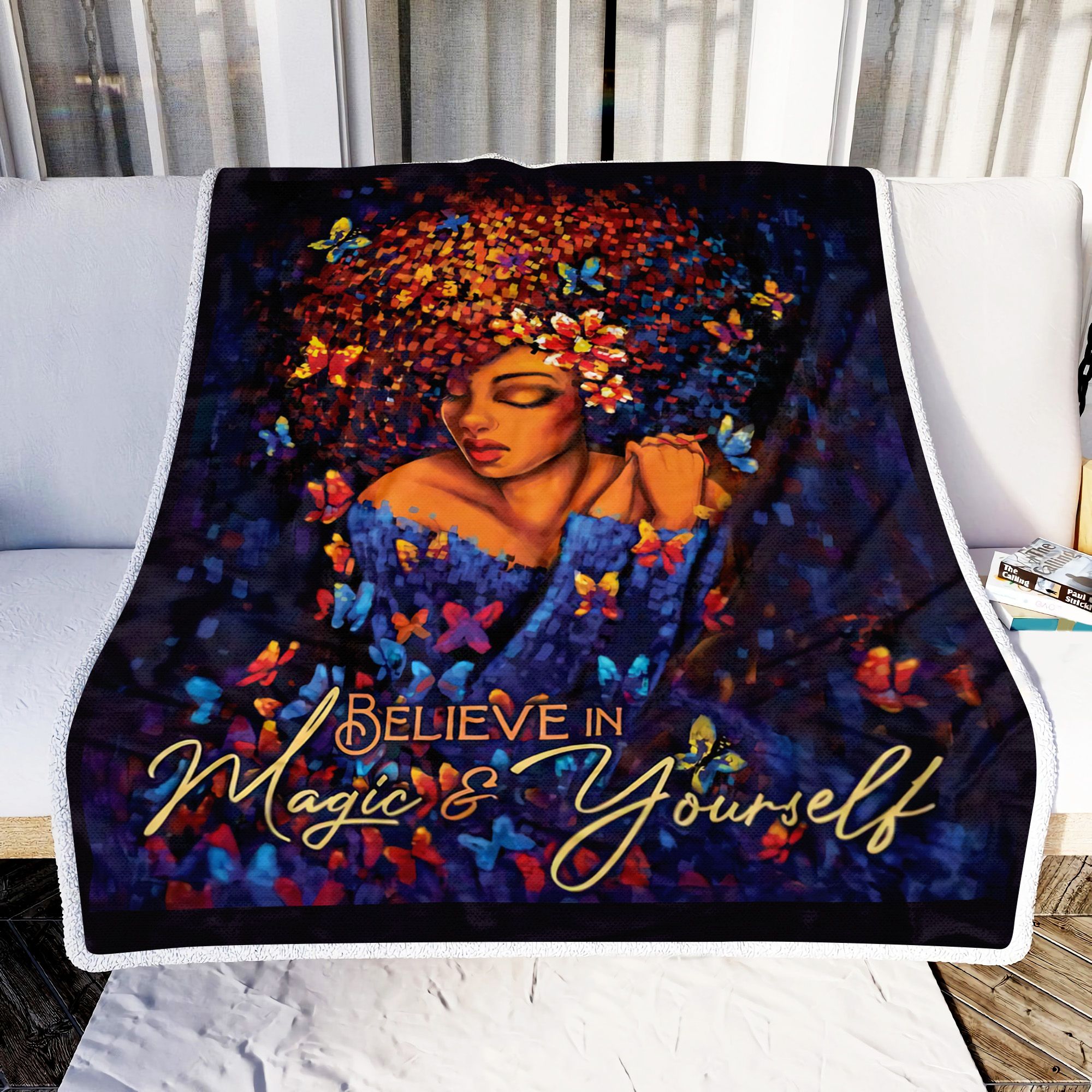 Colorful Butterfly And Black Girl Fleece Blanket
