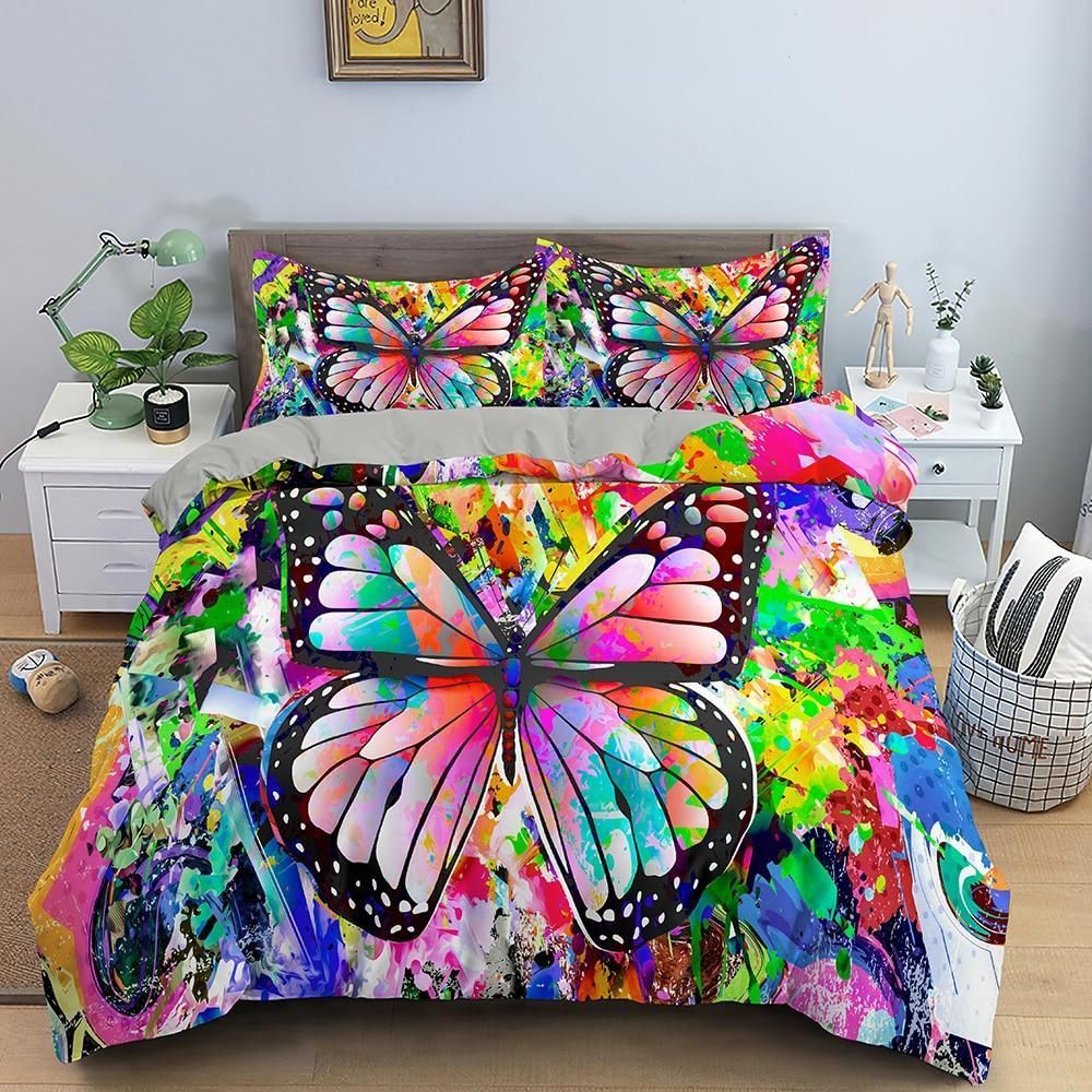 Colorful Butterfly And Feather Bedding Set