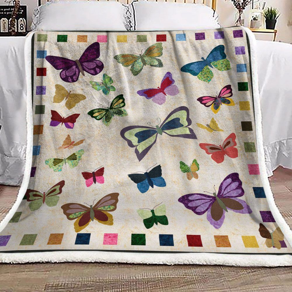 Colorful Butterfly Sherpa Fleece Blanket