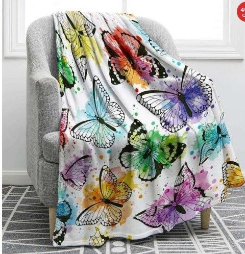 Colorful Butterfly Sherpa Fleece Blanket