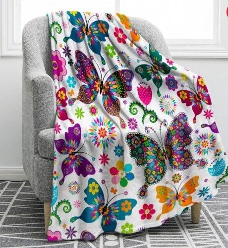 Colorful Butterfly Sherpa Fleece Blanket