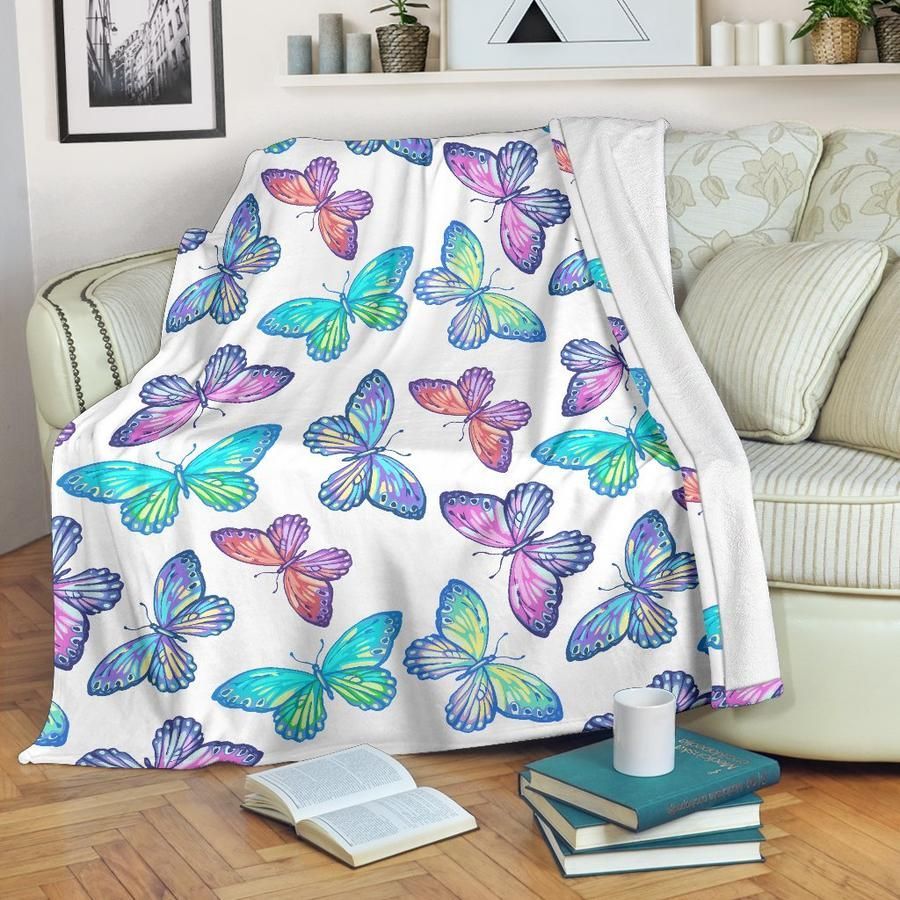 Colorful Butterfly Sherpa Fleece Blanket