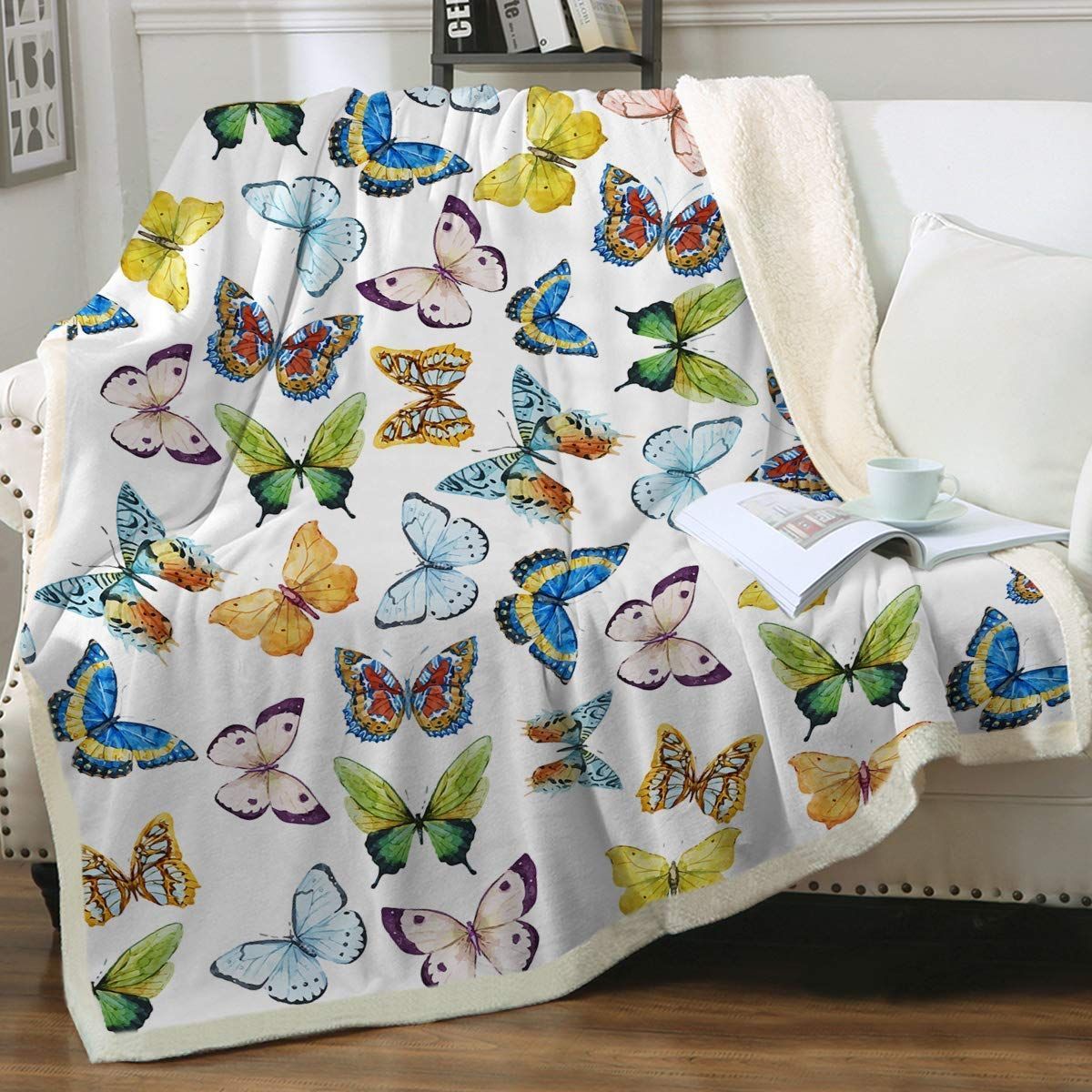 Colorful Butterfly Sherpa Fleece Blanket