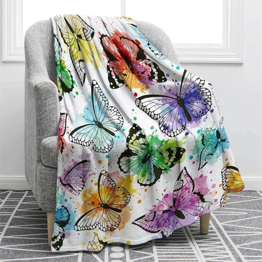 Colorful Butterfly Sherpa Fleece Blanket