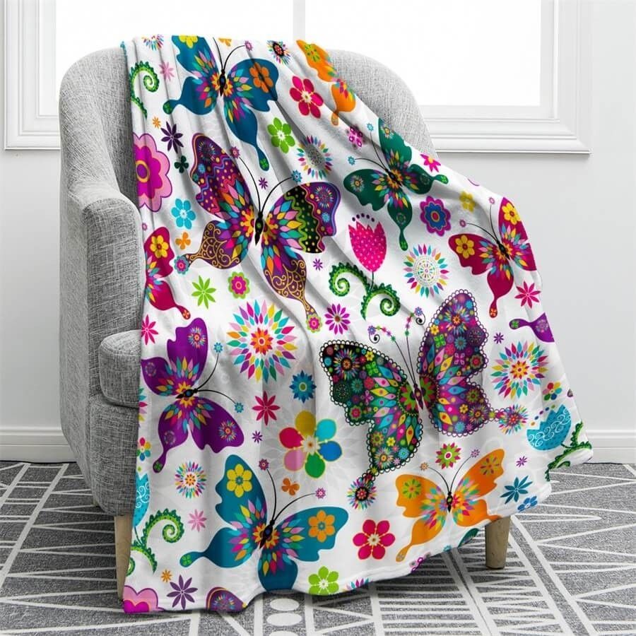 Colorful Butterfly Sherpa Fleece Blanket