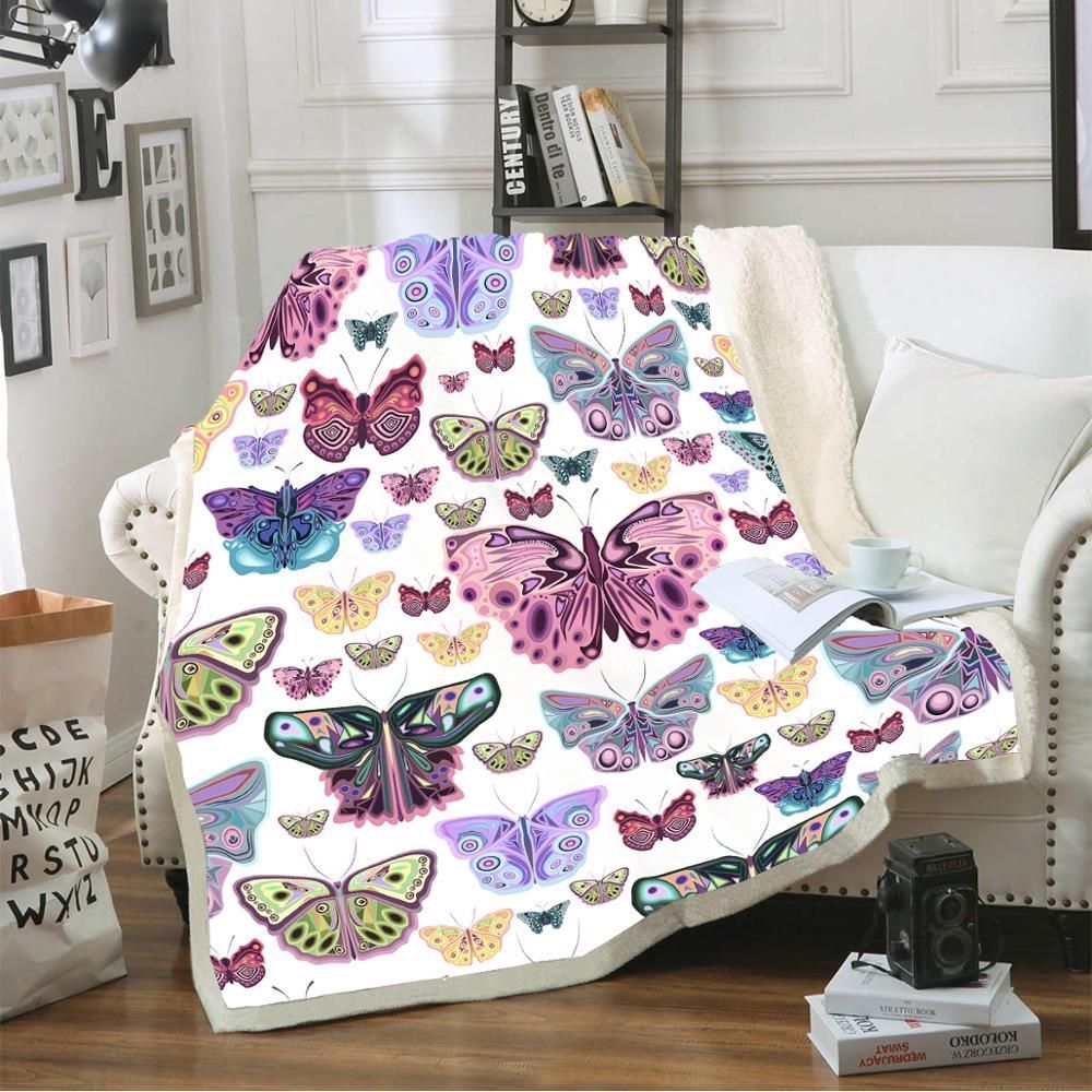 Colorful Butterfly Sherpa Fleece Blanket