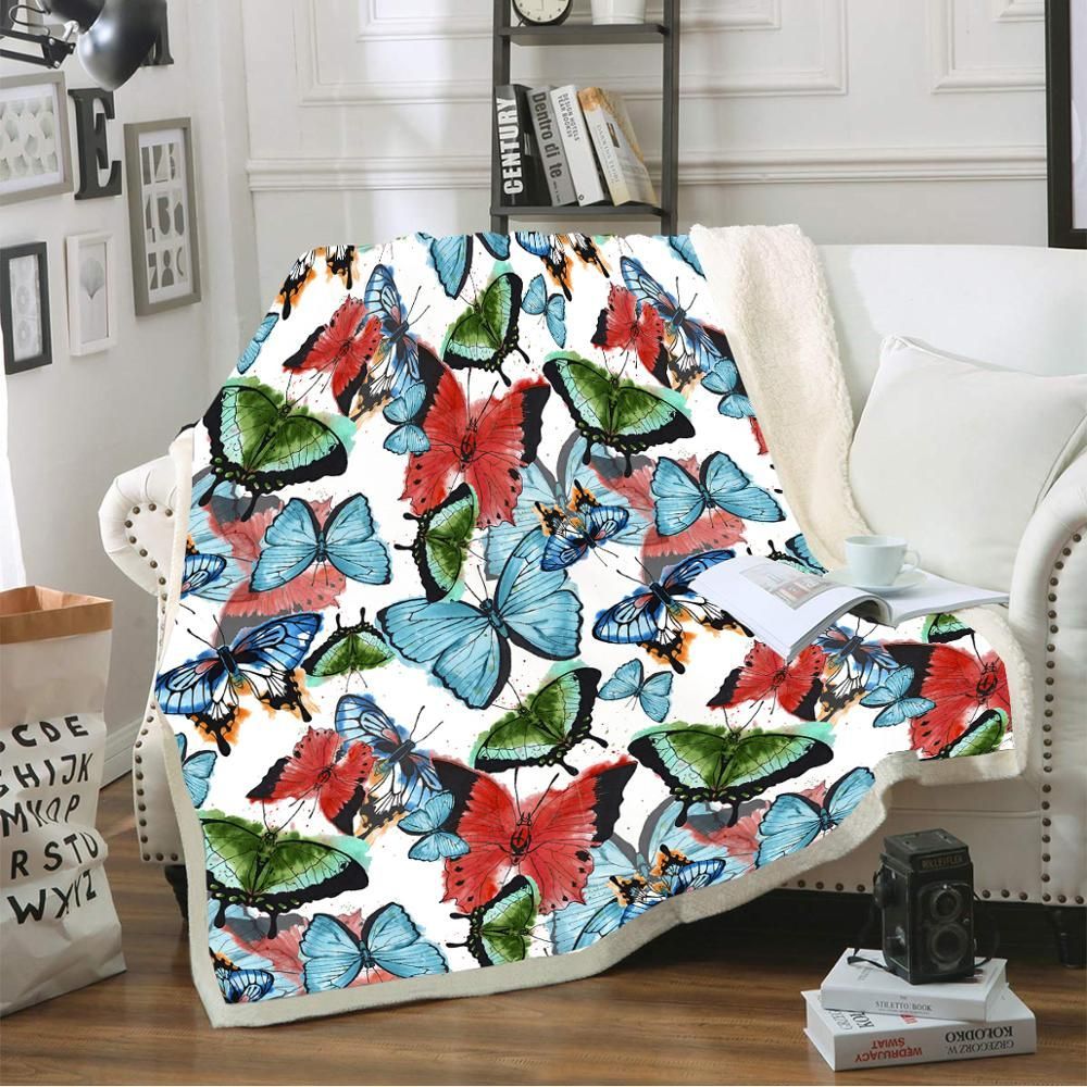 Colorful Butterfly Sherpa Fleece Blanket