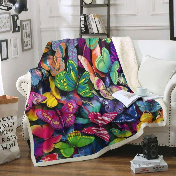 Colorful Butterfly Sherpa Fleece Blanket