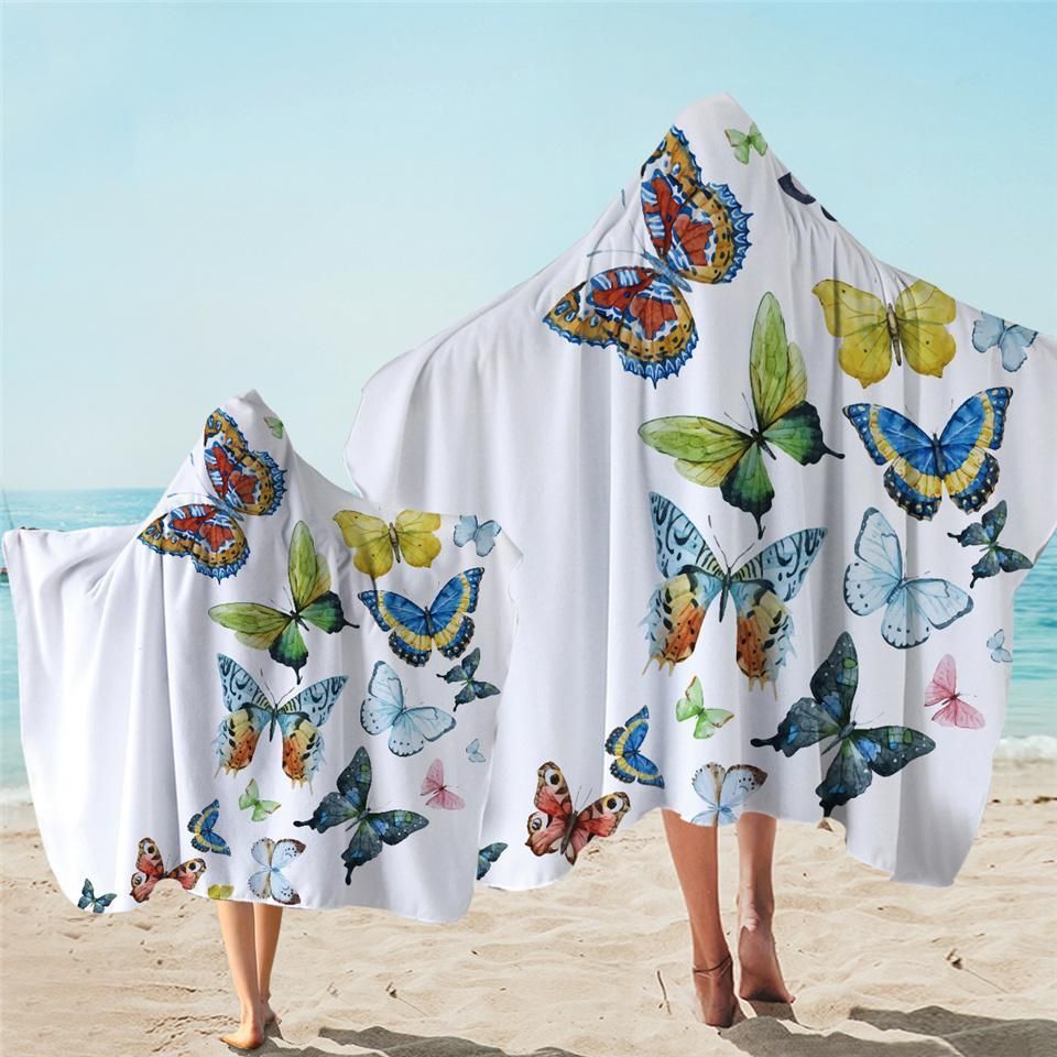 Colorful Butterfly Happiness Is Like A Butterfly Printed Hooded Towel