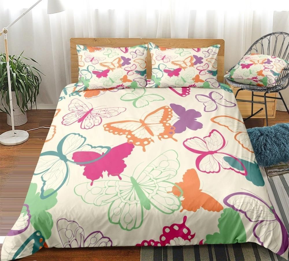 Colorful Butterfly White Background Bedding Set