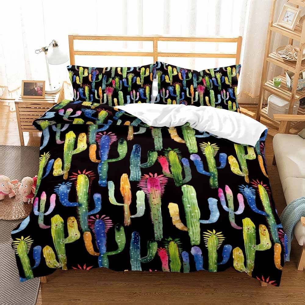 Colorful Cactus And Flowers Printed Bedding Set