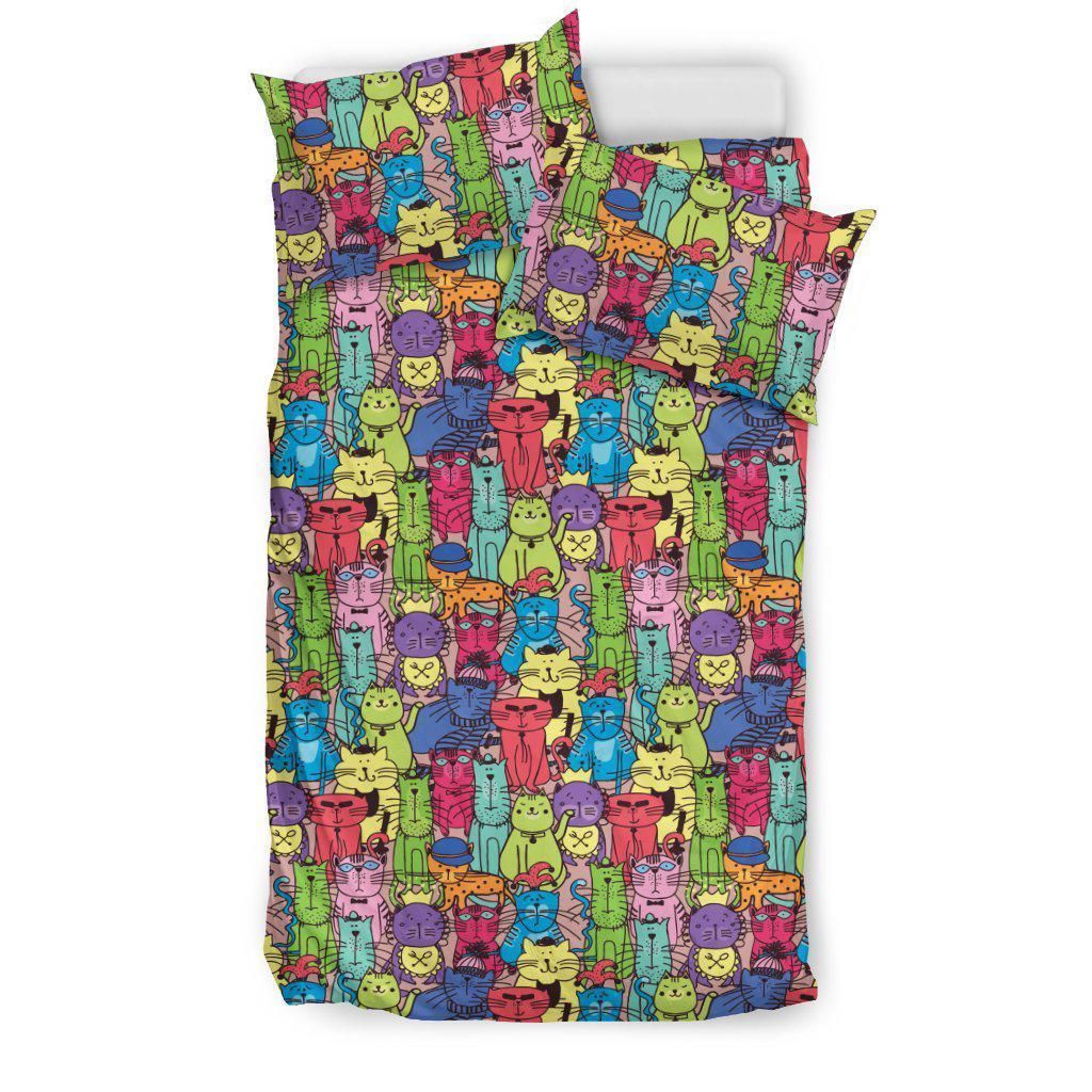 Colorful Cartoon Cat Bedding Set