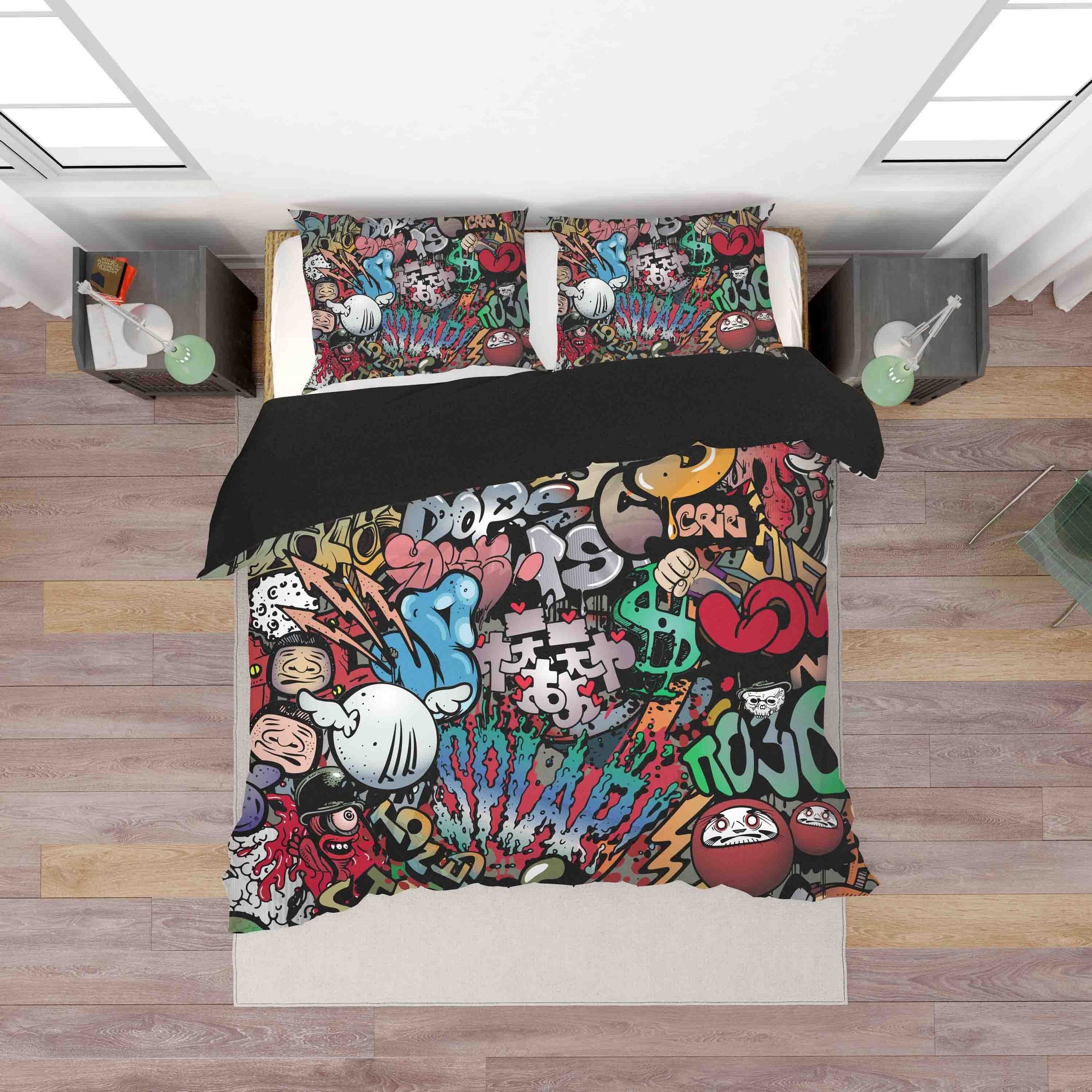 Colorful Cartoon Graffiti Bedding Set