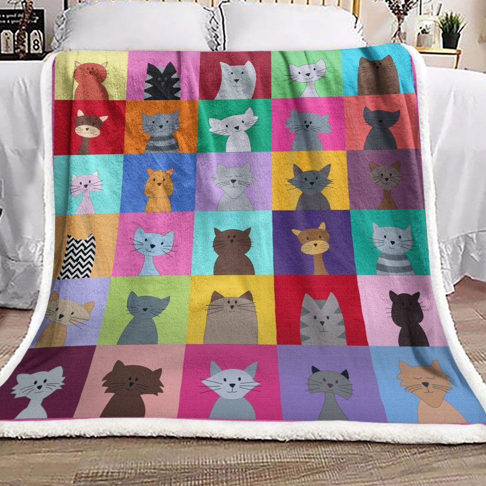 Colorful Cat Sherpa Fleece Blanket