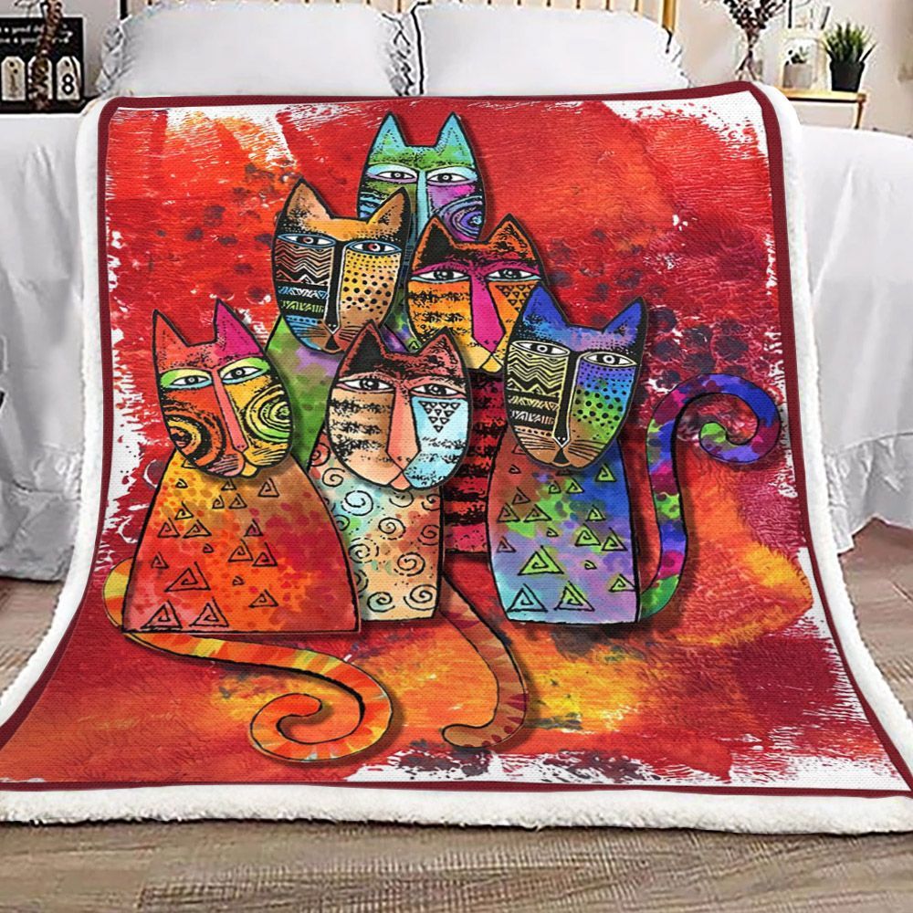 Colorful Cat Sherpa Fleece Blanket