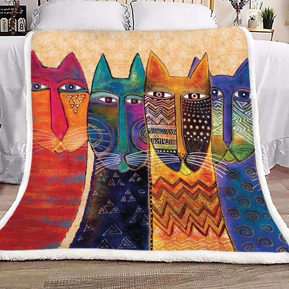 Colorful Cat Sherpa Fleece Blanket