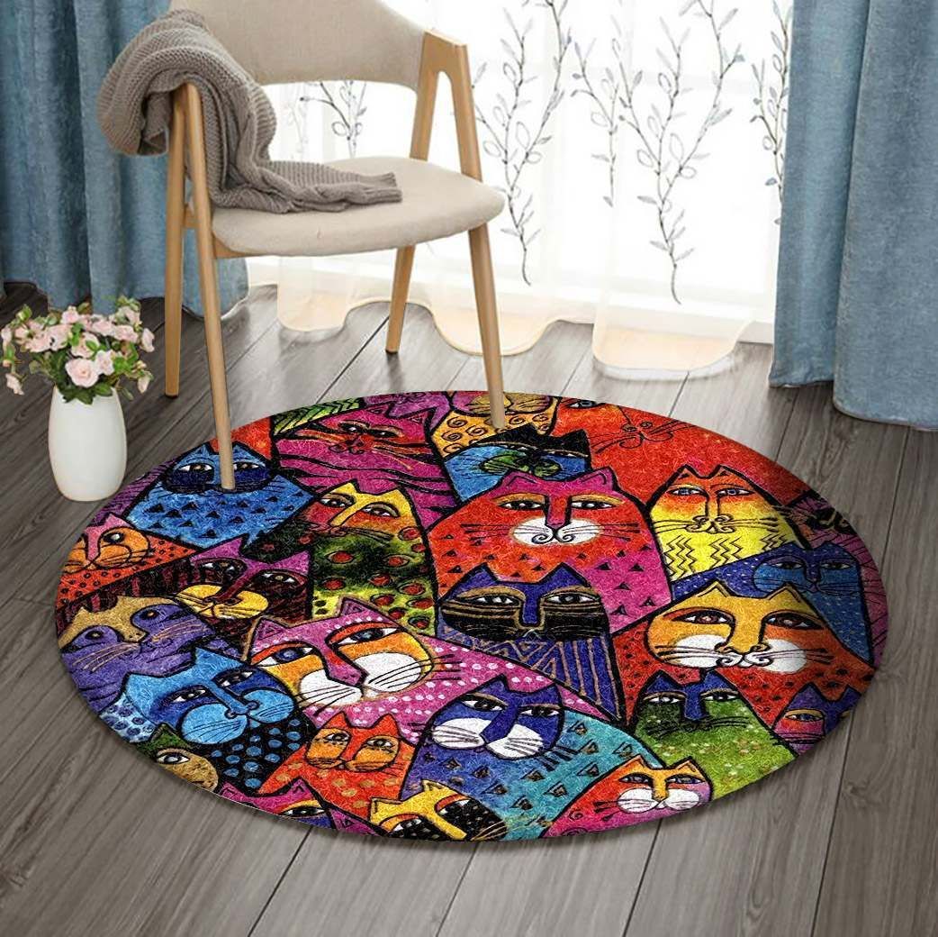 Colorful Cat Round Carpet