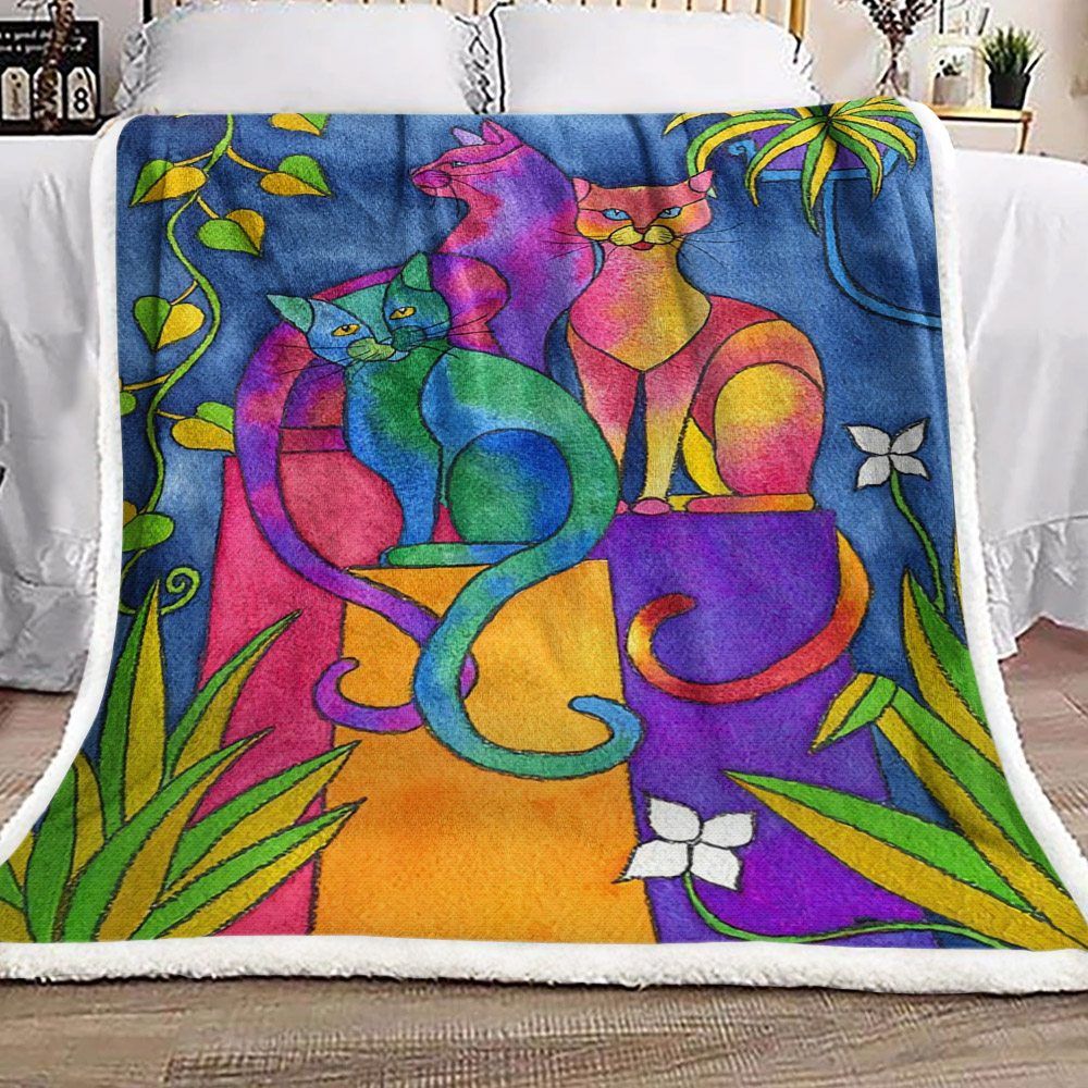 Colorful Cat Sherpa Fleece Blanket