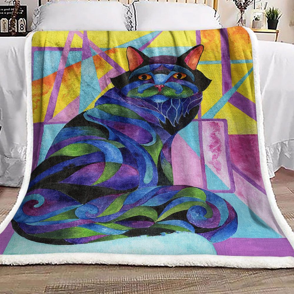 Colorful Cat Sherpa Fleece Blanket