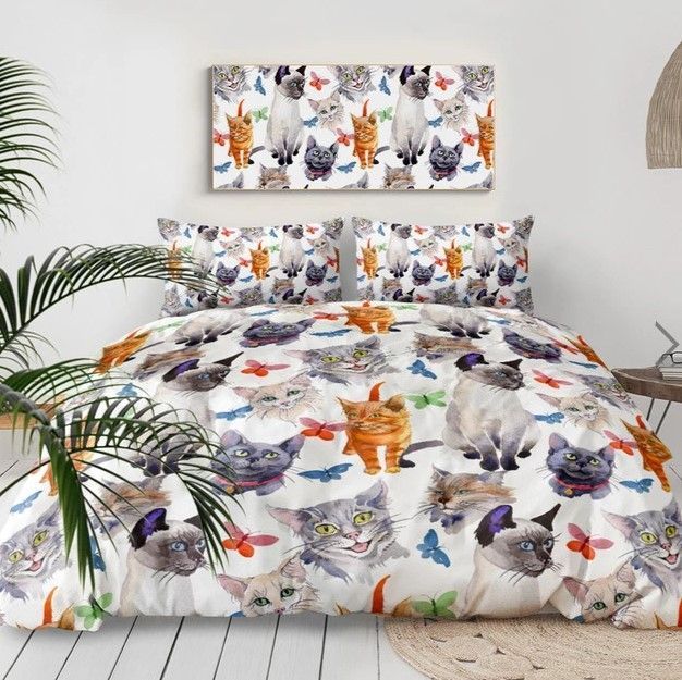 Colorful Cat Butterfly Bedding Set