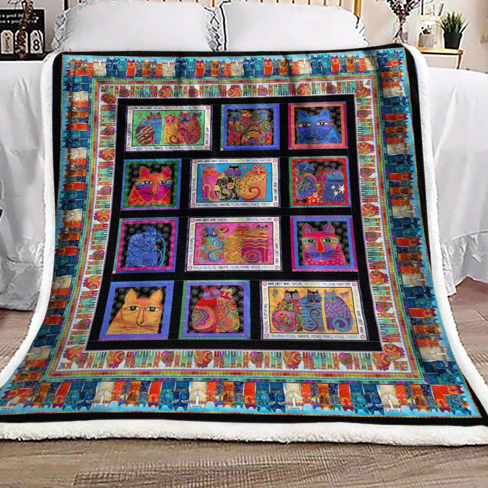Colorful Cat Sherpa Fleece Blanket