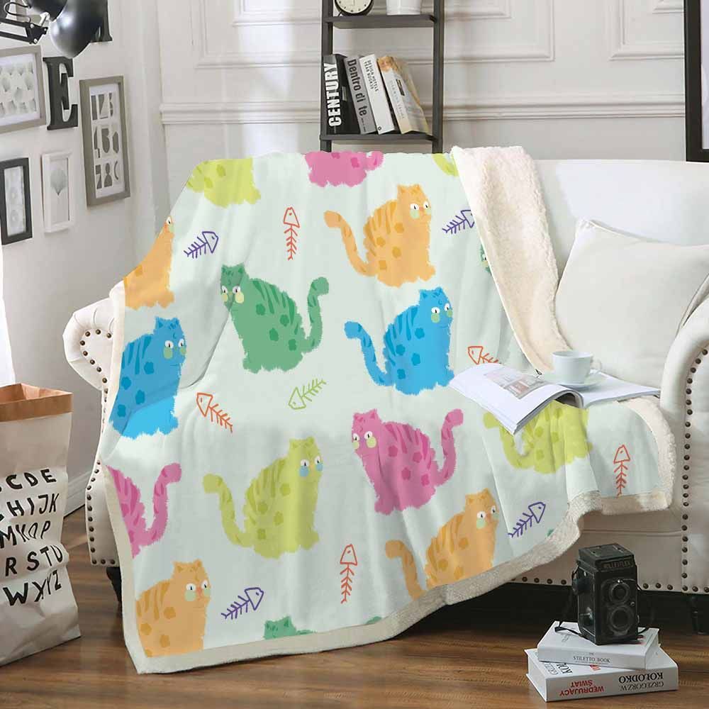 Colorful Cat Sherpa Fleece Blanket