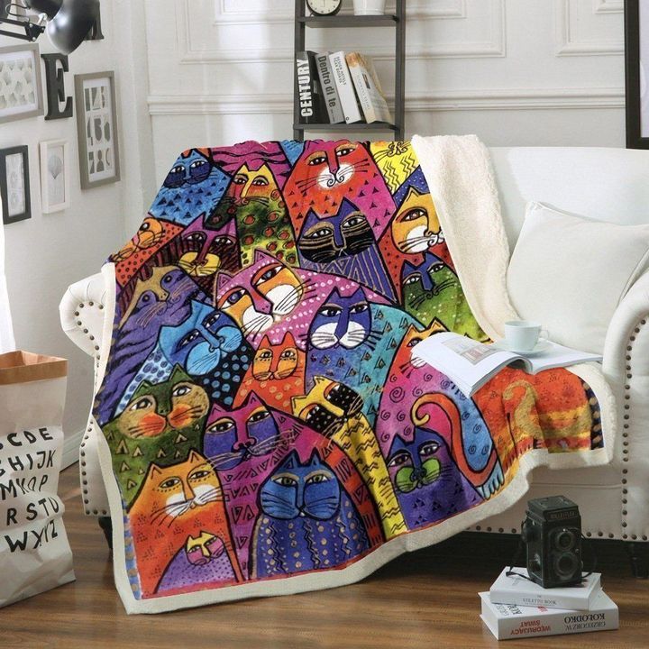 Colorful Cat Fleece Blanket