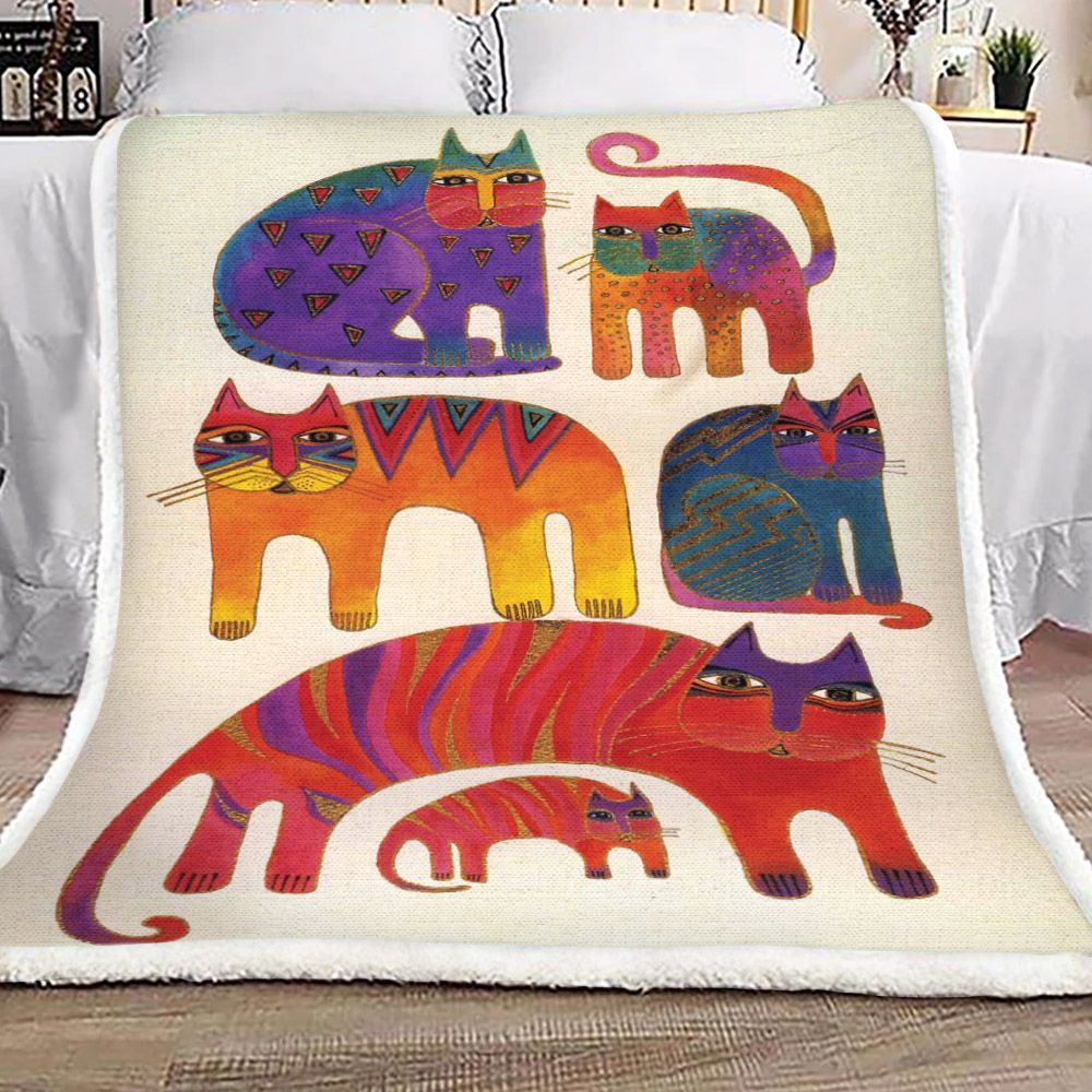 Colorful Cat Sherpa Fleece Blanket