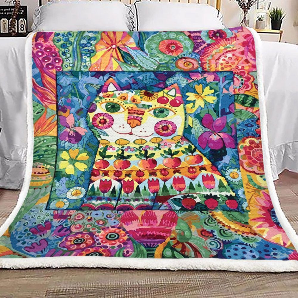 Colorful Cat Sherpa Fleece Blanket