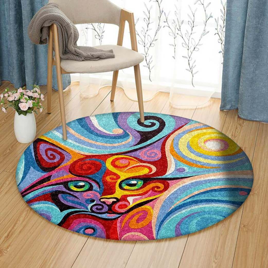Colorful Cat Round Carpet