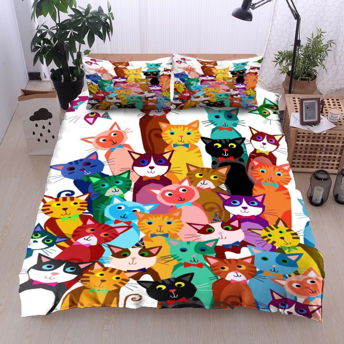 Colorful Cats With Bow Bedding Set