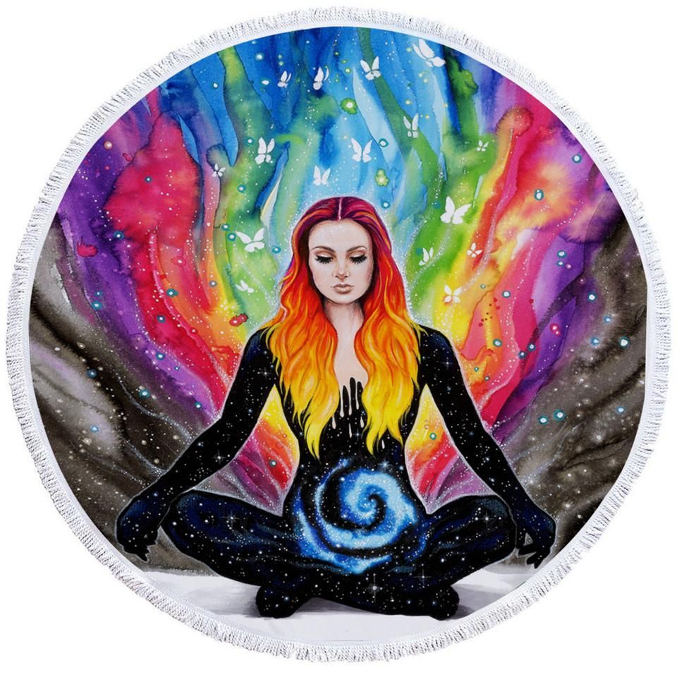 Colorful Chakra Lady Printed Round Beach Towel