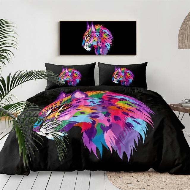 Colorful Cheetah Black Background Bedding Set