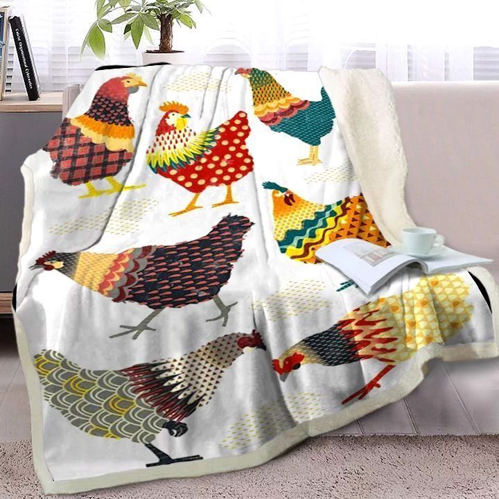 Colorful Chicken Sherpa Fleece Blanket