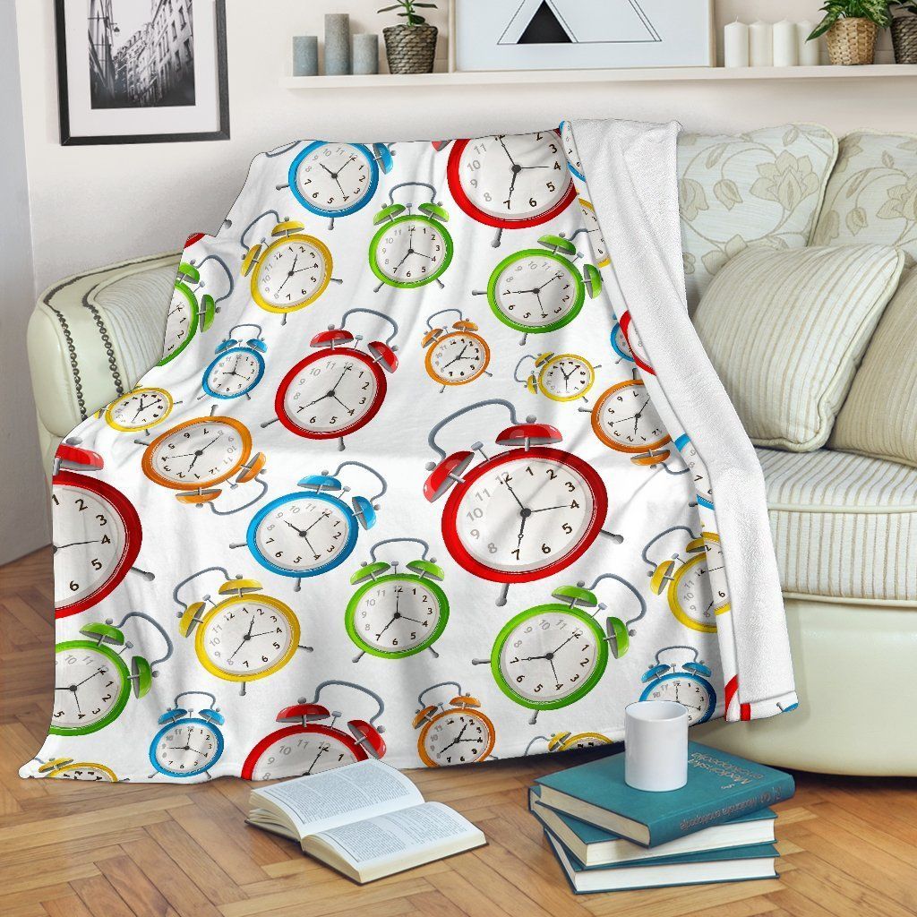 Colorful Clock Pattern Sherpa Fleece Blanket